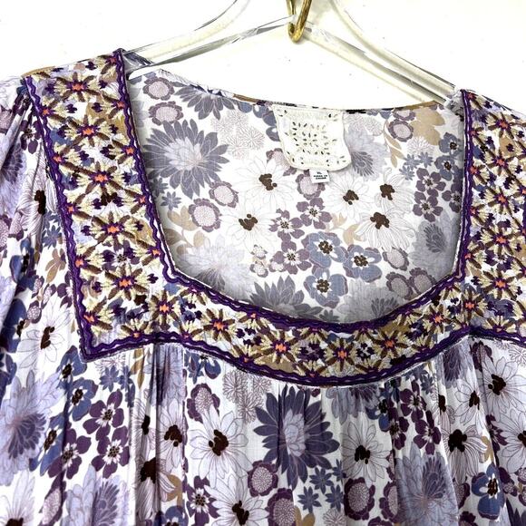 Johnny Was Dione Midi Maxi Dress Purple Floral Print Square Neck XL Half Sleeve - Picture 4 of 7